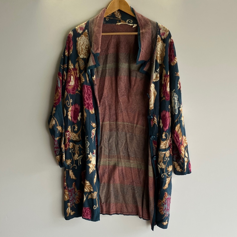 Floral Patterned Buttoned Cardigan/Shawl 38’’ Long